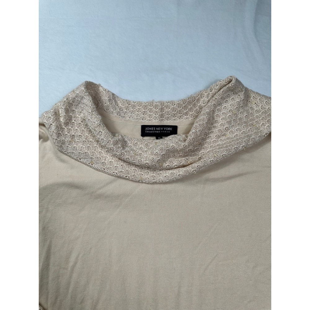 Jones New York Collection Woman Beige Cowl Neck 3/4 Sleeve Top
